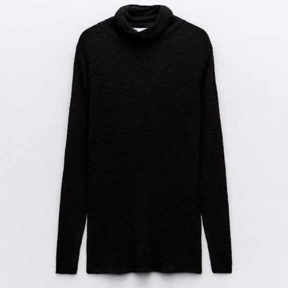 ZARA COTTON RIBBED JERSEY TURTLENECK - Picture 1 of 9